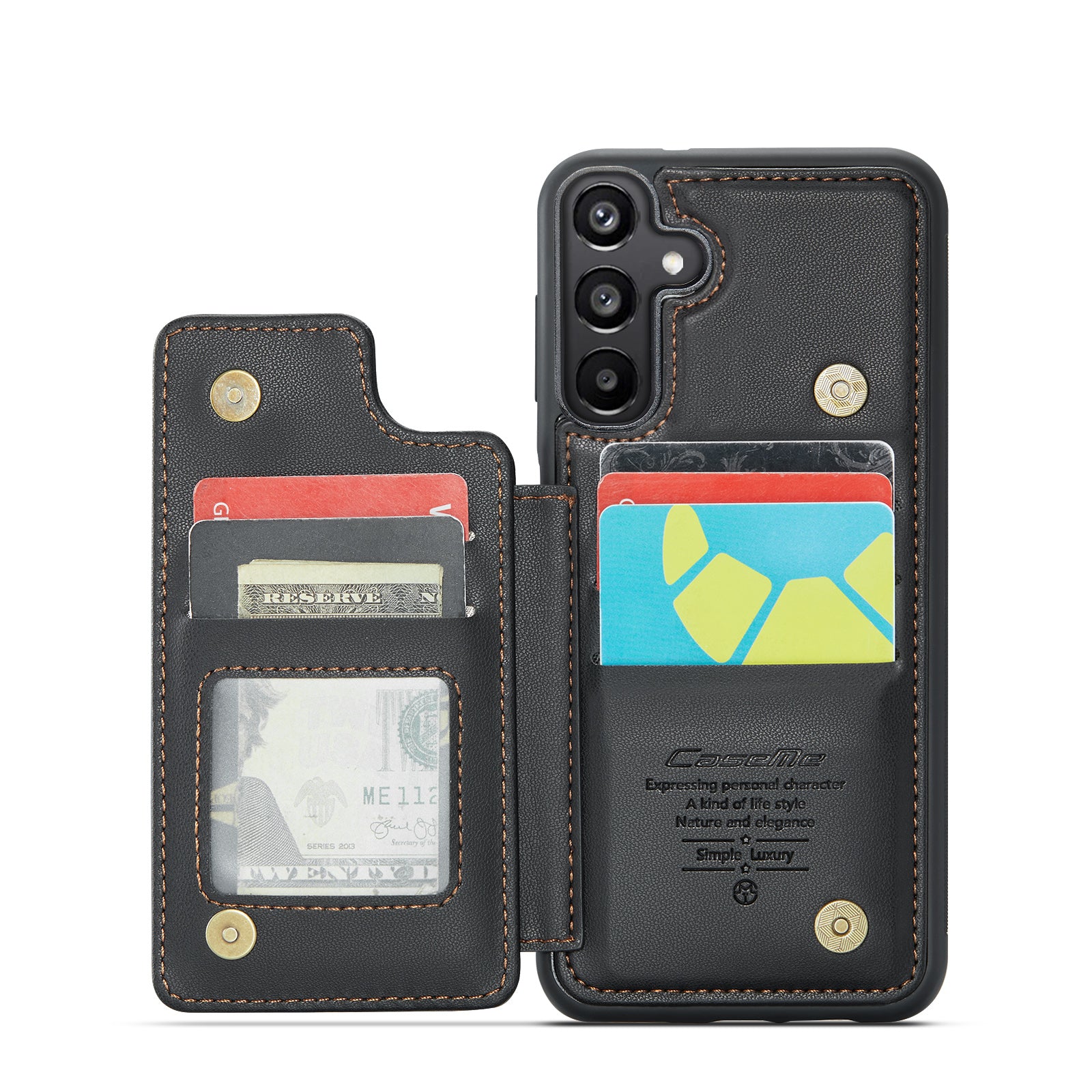 For Samsung Galaxy A16 5G / A16 4G Case CASEME C22 Series Leather+TPU Cover RFID Blocking 5 Card Slots - Black For Samsung Galaxy A16 5G / A16 4G Case CASEME C22 Series Leather+TPU Cover RFID Blocking 5 Card Slots - Black